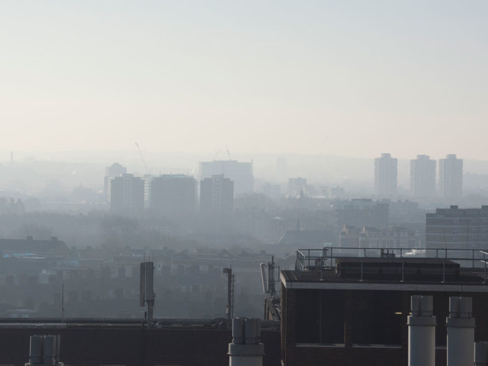 City skyline with smog