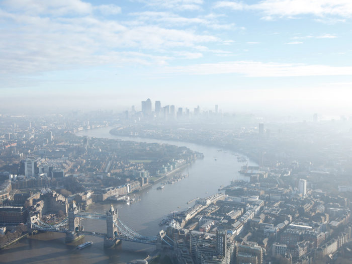 Clear the air: Skyline of London including Tower Bridge