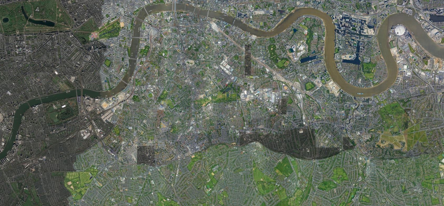 Lambeth and Southwark from above, Map data ©2021 Google