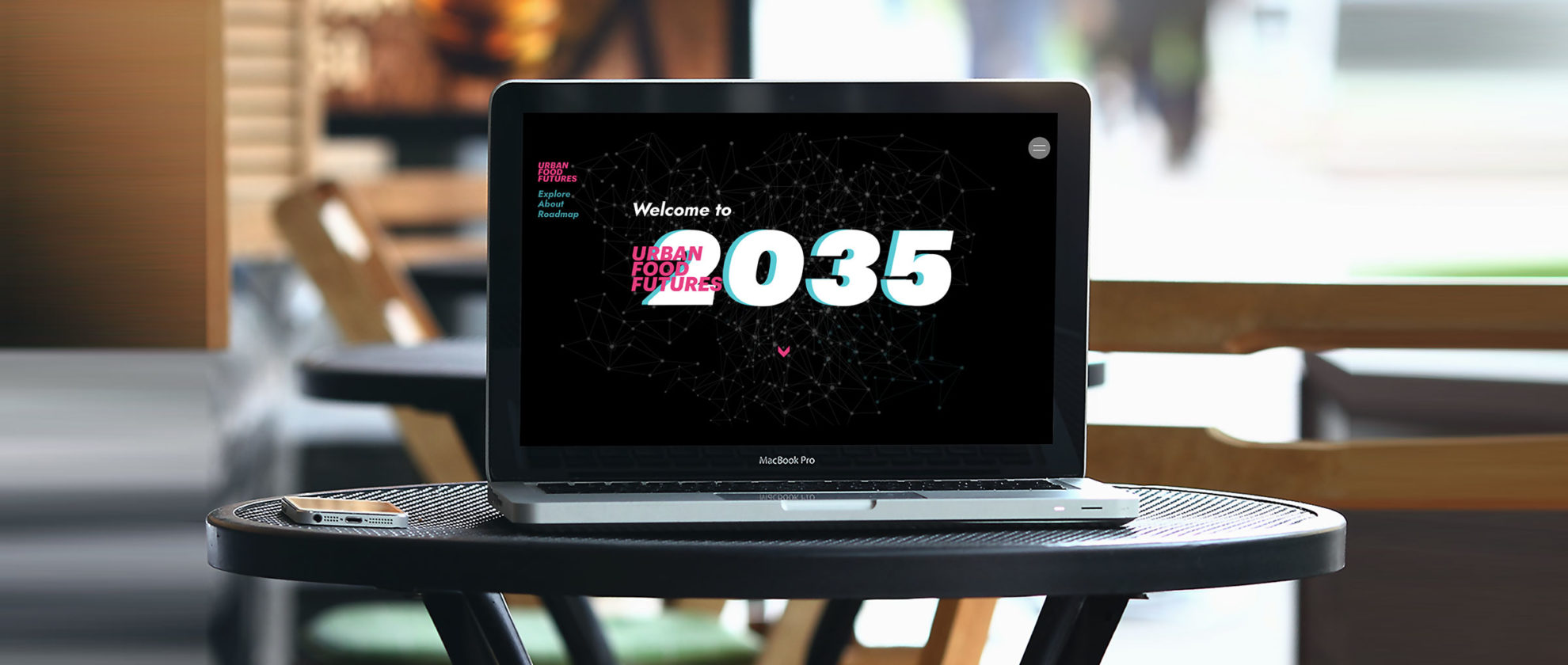 Laptop with a screen saying 'Welcome to 2035'