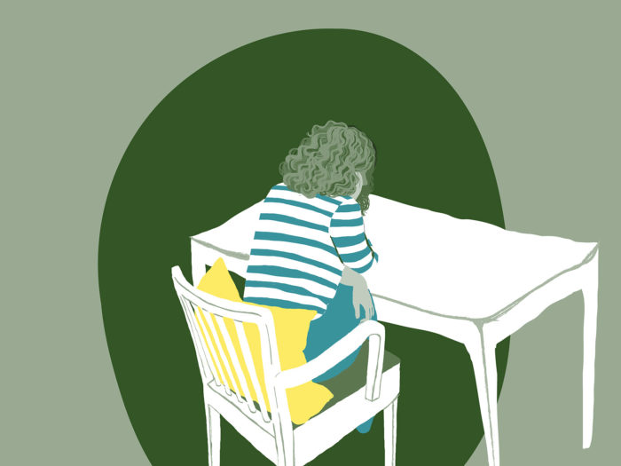 Illustration of Andrea, sitting in a chair