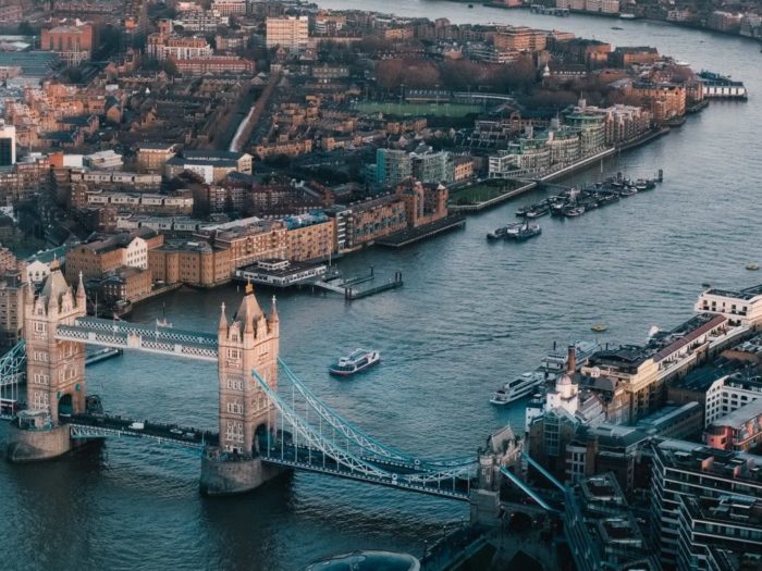 Birdseye view of London cityscape