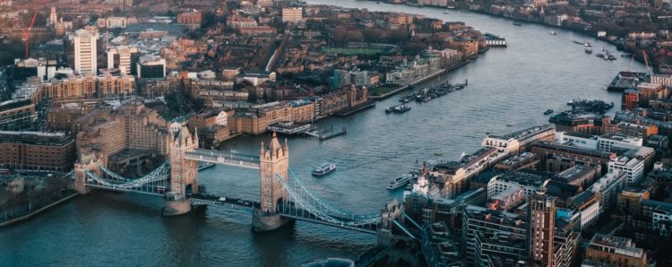 Birdseye view of London cityscape