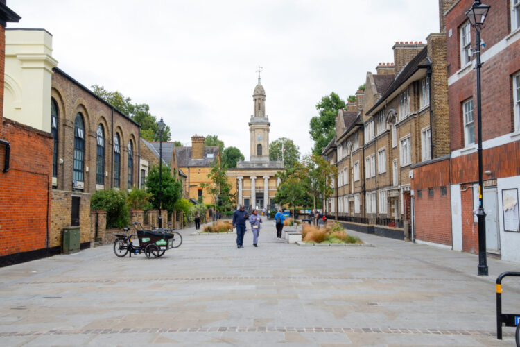 A street with buildings on either side.