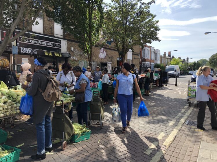People shopping at a street market