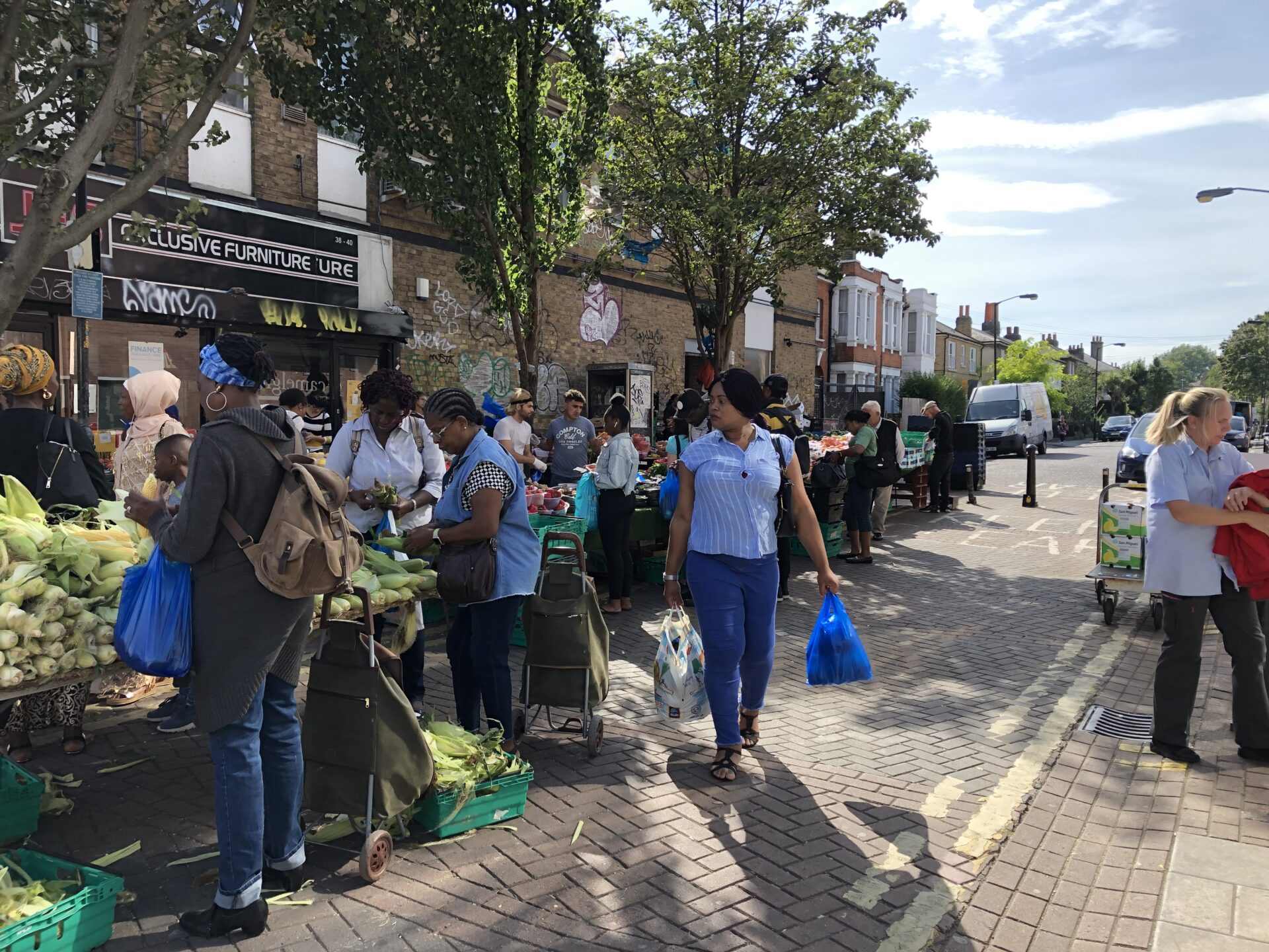 People shopping at a street market